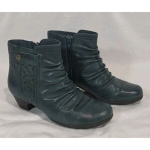 Rockport Cobb Hill Abilene Ankle Boots WMN 7M Teal Blue Ruched Leather Laser Cut